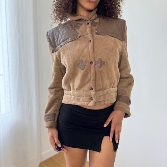 Vintage Italian genuine suede faux fur lined jacket (S) - Picture 1 of 10